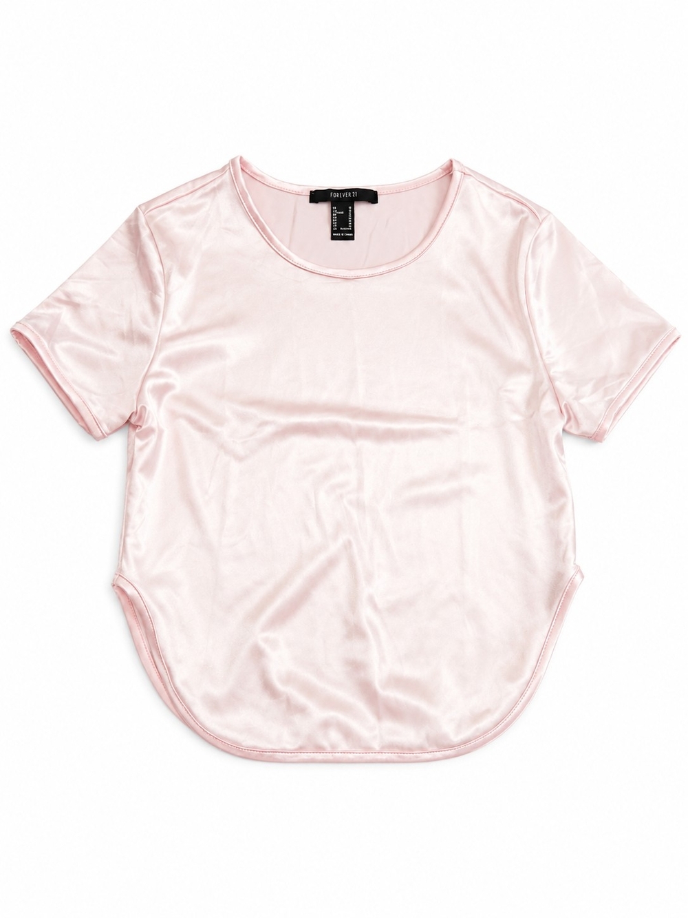 Forever 21 Light Pink Satin Scoop Neck Short Sleeve Tee